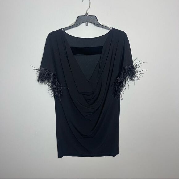 Jay X Jay Godfrey Womens Black Cocktail Budden Mini Dress Feather Sleeve New - Picture 10 of 14